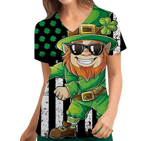 

Zeceouar St. Patrick s Day Scrubs for Women Womens St. Patrick s Day Medical Scrubs Tops Nursing Uniform Short Sleeve V Neck Professional Working Uniform Pockets Blouse on Clearance