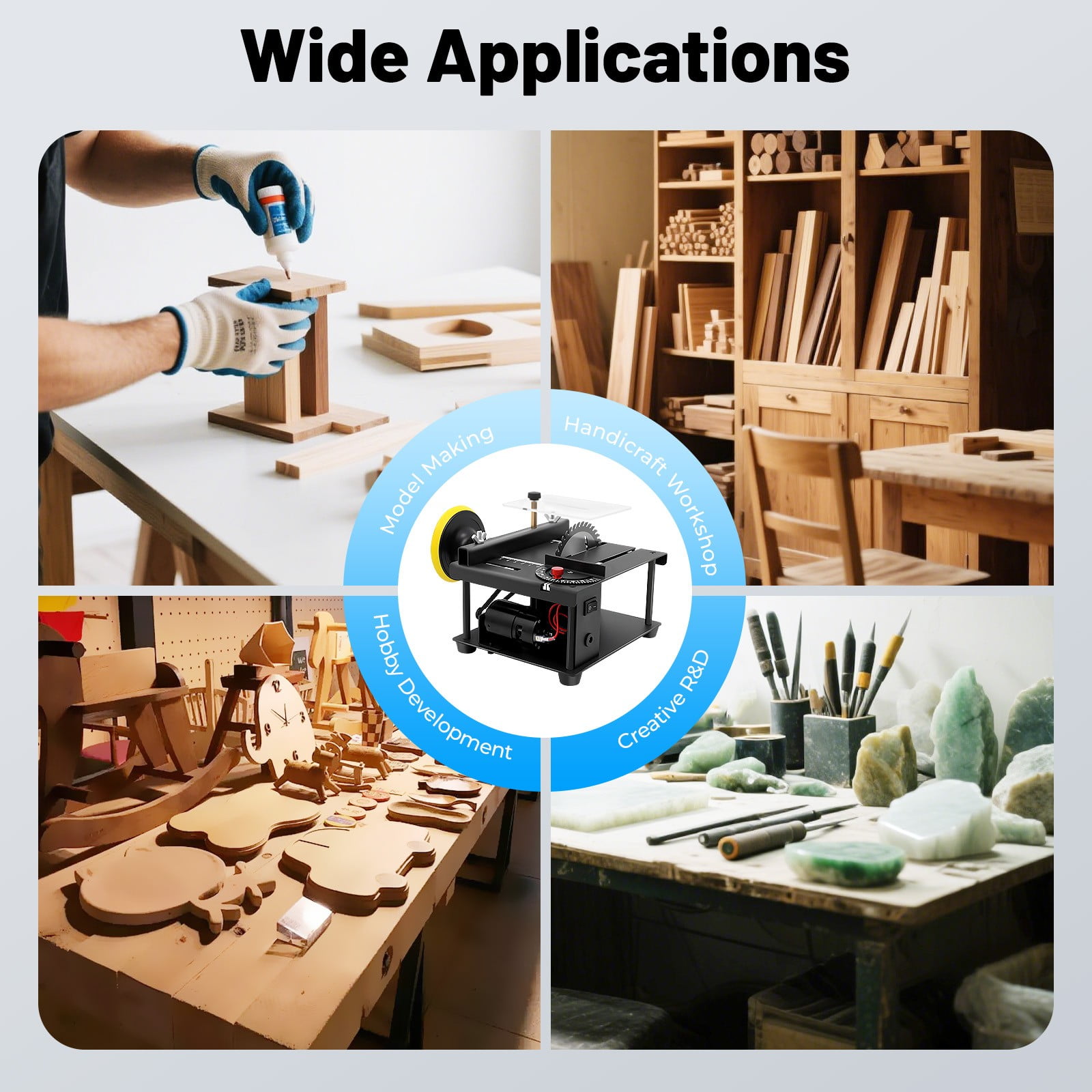 200w Table Saw, Miter Saw Tools with Saw Blade-1.38 in Cutting Depth-1,000-3,000rpm, Compact Portable Jobsite Table Saw for DIY Enthusiasts