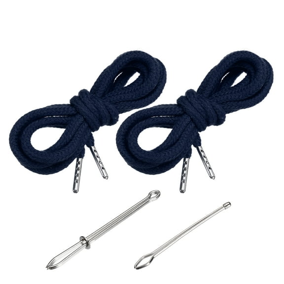Uxcell 51 inch Drawstring Cords, 2Pcs Replacement Draw Strings with 2Pcs Easy Threaders for Shorts Pants Jackets Coats Sweatpants Hoodie, Navy Blue