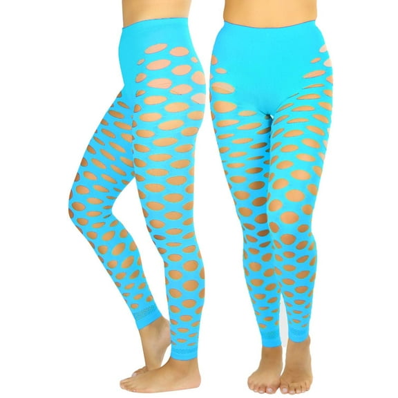 ToBeInStyle Women's Slashed Fishnet Footless Tights - Turquoise - One Size