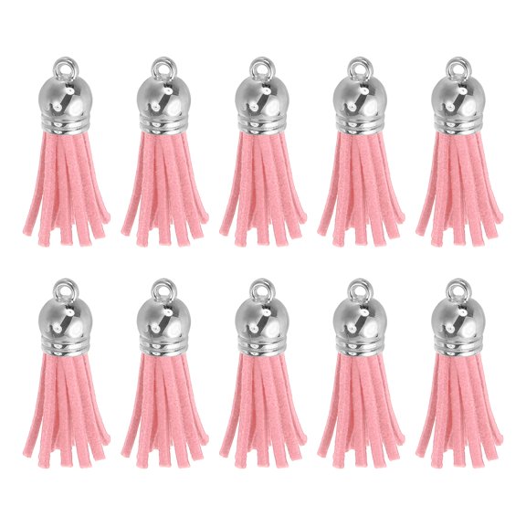 Uxcell 48 Pack Leather Tassel Keychain Charm Bulk for Pendant Bracelet Jewelry Making DIY Craft Decoration(1.5 Inch), Pink/Silver Cap
