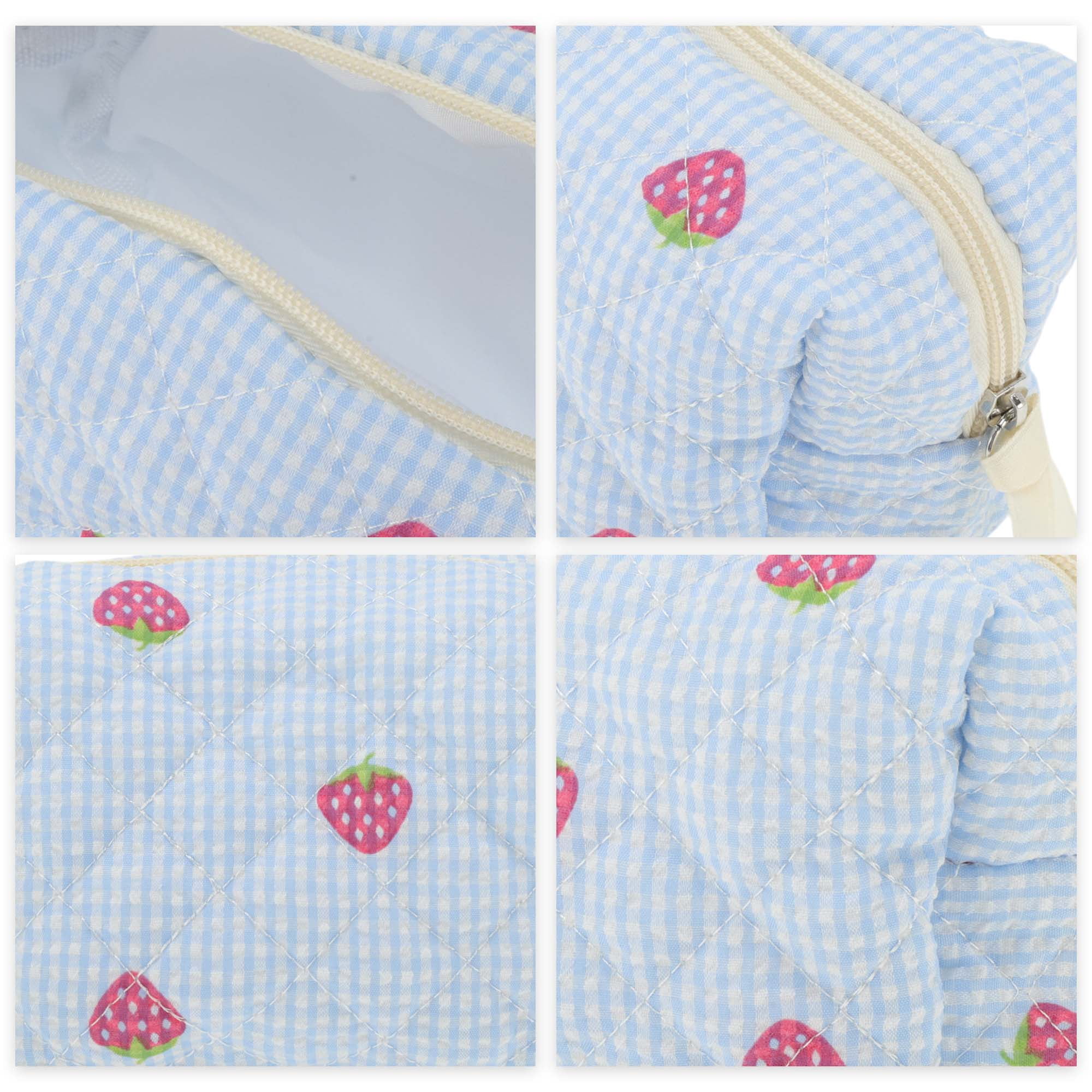 Unique Bargains 1 Pc Strawberry Makeup Bag Blue [Quilted Stripe Strawberry Square]