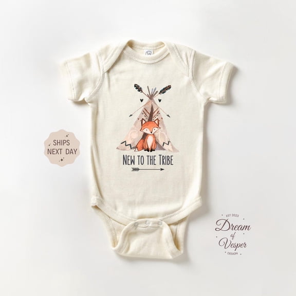 Baby Bodysuit BELLA CANVAS New To The Tribe Onesie, Cute Natural Baby Bodysuit, Fox Onesie, Announcement Baby Onesie, Baby Shower Gift, Funny Animal Onesie