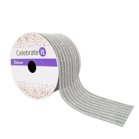 UPC: 0191518420425 | 2.5 Faux Linen Wired Pinstripe Ribbon by Celebrate It™ Décor