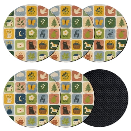 Countryside Patchwork Coasters Set of 6 Absorbent Coasters for Drinks Farmhouse Cabin Flowers Rustic Coaster for Desk Coffee Table Protection Home Decor House Warming Gifts 4
