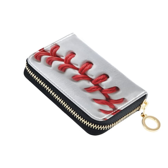 White Baseball Close Up Women's Credit Card Holder PU Leather Zipper Wallet RFID Blocking