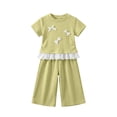 thumbnail image 6 of KPOPLK Summer Toddler Girl Clothes 2 Piece Solid Color Bow Embroidered Top and Lace Trim Pants Casual Short Sleeve Outfits for Girls 1t 2t 3t 4t 5t 6t 7t 8t 9t Size 6-7 Years,Yellow, 6 of 6