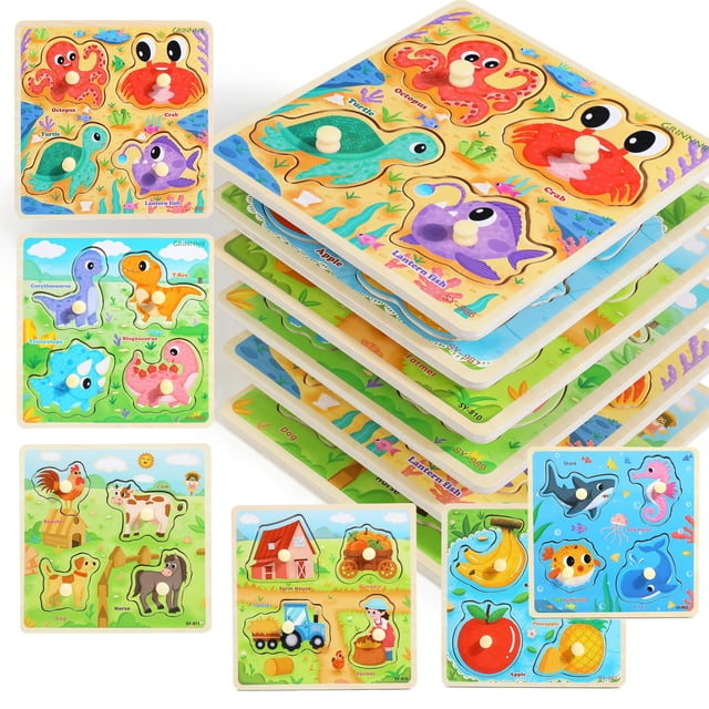 Melofaver Set de 6 Rompecabezas de Madera para Niños Pequeños 15x15 cm Cada Uno
