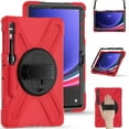 thumbnail image 2 of For Samsung Galaxy Tab S10 Plus/S9 FE+/S9 Plus Case 12.4 inch SM-X820/SM-X610/SM-X810, 360 Hand Strap, Shoulder Strap, Kickstand, Rugged Drop Protection, Red, 2 of 7