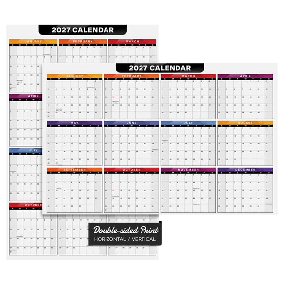 2027 Full Desk Calendar - 11 x 17” Large Size 12 Month Planner - 2 Sided Vertical/Horizontal Reversible - Printed on Thick and Durable 80lb Cardstock (216 GSM) - 2 Per Pack