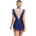 thumbnail image 2 of Miaeowve Women Figure Skating Ballet Dress Shiny Rhinestone Mesh Patchwork Tassel Gymnastics Leotard Navy Blue XXL, 2 of 7