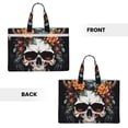 thumbnail image 2 of Honeii Flower Horn Skull Print Canvas Tote Bag with Compartments Laptop Tote Bag Large Tote Bag, 2 of 8