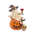 thumbnail image 2 of Ghost Sitting on Pumpkin Lantern Statue with Wine Glass & Skull, Funny Halloween Tabletop Decor, for Ba,r Farmhouse, Mantel, Home Ornament, 2 of 5