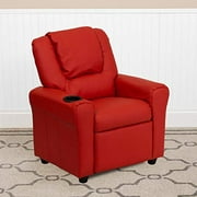 BizChair Red Vinyl Kids Recliner with Cup Holder and Headrest