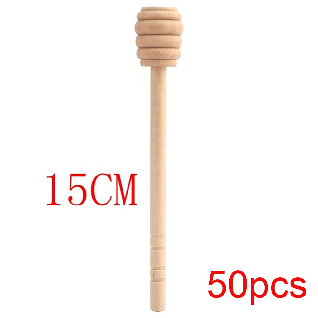 Dpolrs 50pcs Eco-Friendly Wooden Honey Stick Spoon Dipper Long Handle Mixing Stir Stick Home Kitchen Supplies 