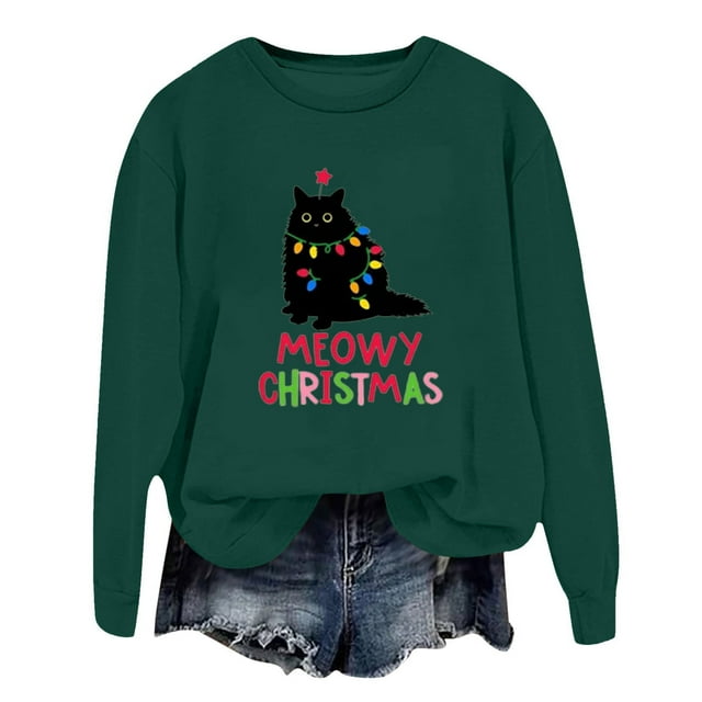 WEAIXIMIUNG Robe Sweat-Shirt Surdimensionnée Grande Taille Mode Hiver pour Femmes Imprimé Festif de Noël Col Rond