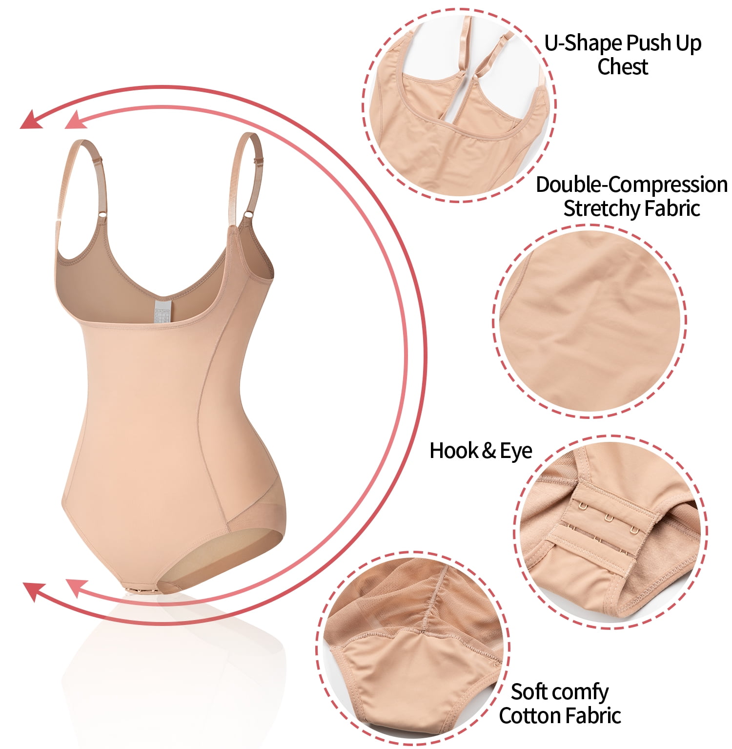 FITVALEN Women Thong Bodysuit Tummy Control Shapewear Fajas Colombianas  Open Bust Bodysuit Slimmer Body Shaper 