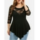 thumbnail image 2 of Ropa de mujer encaje de flores de gran tamaño manga tres cuartos dobladillo irregular MABOTO Negro 3XL, 2 of 5
