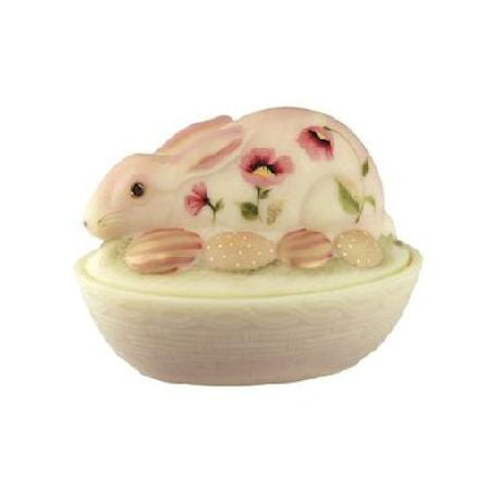 - Fenton Art Glass 4683XA Burmese Handpainted Spring Finery Bunny Box
