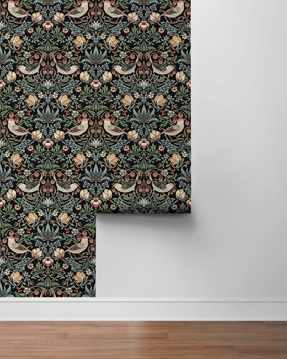 Seabrook Designs  Fragaria Garden Prepasted Wallpaper 20.5 in. W x 33 ft. L - Ebony