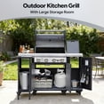 thumbnail image 2 of Brand Man 4-Burner Outdoor Gas Kitchen Grill Island with Side Burner, BBQ Station with Storage Cabinets and Fold-out Prep Table, LPG/NG Convertible, 2 of 8
