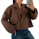 thumbnail image 3 of Gabardina Corta para Mujer, con Doble Botonadura y Cuello de Solapa, Chaqueta Corta de Larga para Otoño e Invierno Marrón L, 3 of 10
