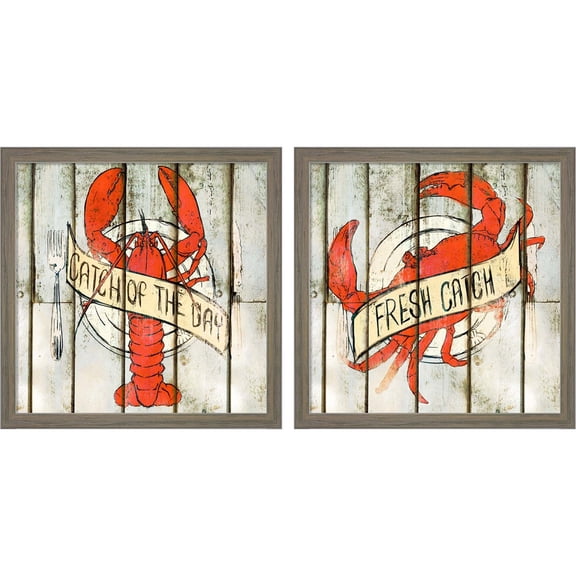 Great Art Now Catch of the Day & Fresh Catch by SD Graphics Studio, 2 Piece Framed Art Set Each 13"W x 13"H