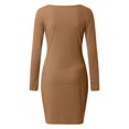 thumbnail image 7 of Sngxgn Women's Fall Elegant Dress Long Sleeve Crewneck Tie Waist Slim Rib Knit Slit Bodycon Midi Dress(Brown,XL), 7 of 7