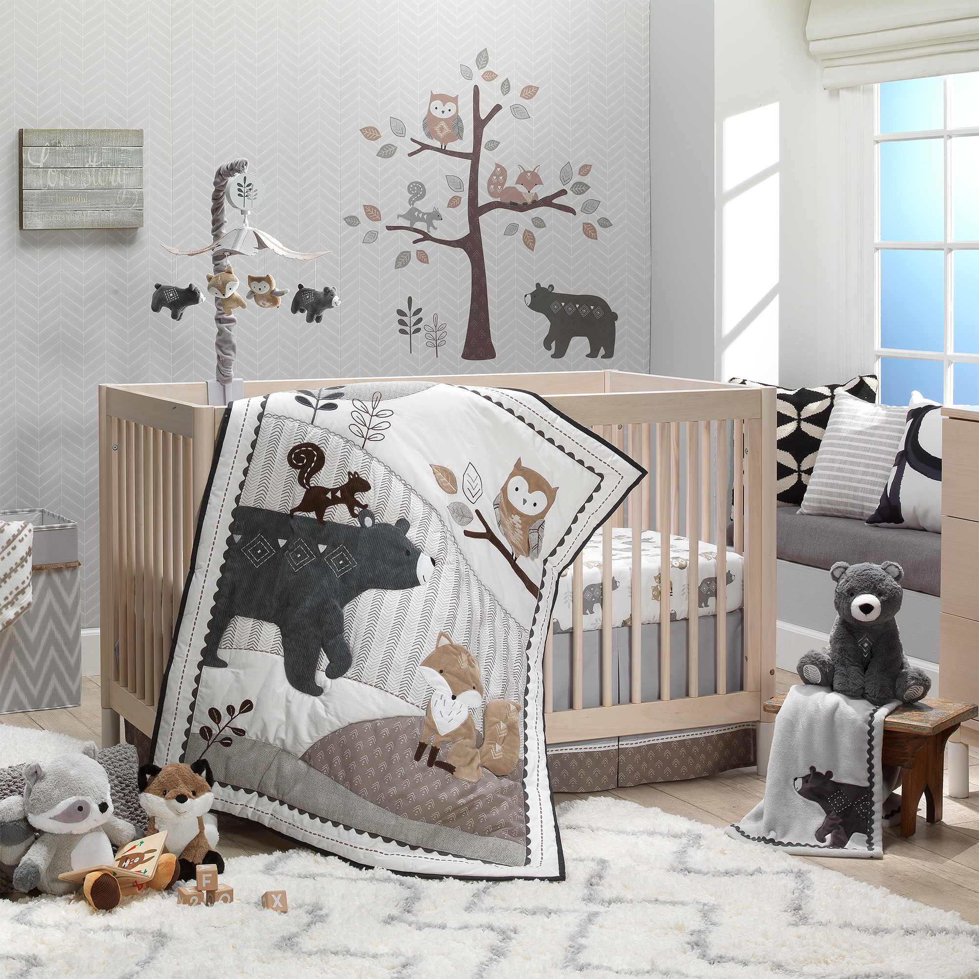 Lambs & Ivy Woodland Forest Musical Crib Mobile, Gray/Tan photo 6