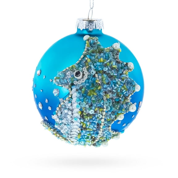 Beaded Seahorse Ocean Glass Ball Christmas Ornament