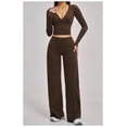 thumbnail image 3 of PISONIC Women 2 Pieces Workout Sets Long Sleeve V Neck Tops High Waist Flared Leggings Gym Sets, 3 of 5