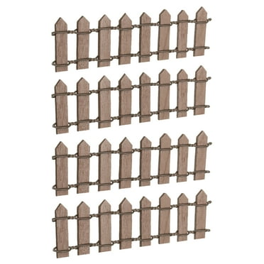 Uxcell 4pcs 3.9 Inch Miniature Garden Fence, Mini Ornament Wood Picket Fence Decorative Dollhouse Home DIY, Brown