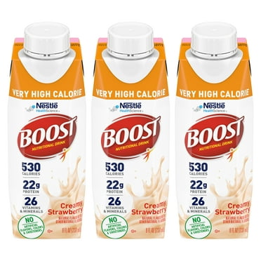 Boost Very High Calorie Nutritional Drink, Creamy Strawberry, Made With Natural Strawberry Flavor & No Artificial Flavors, Colors & Sweeteners, 8 Fl Oz (Pack Of 3)