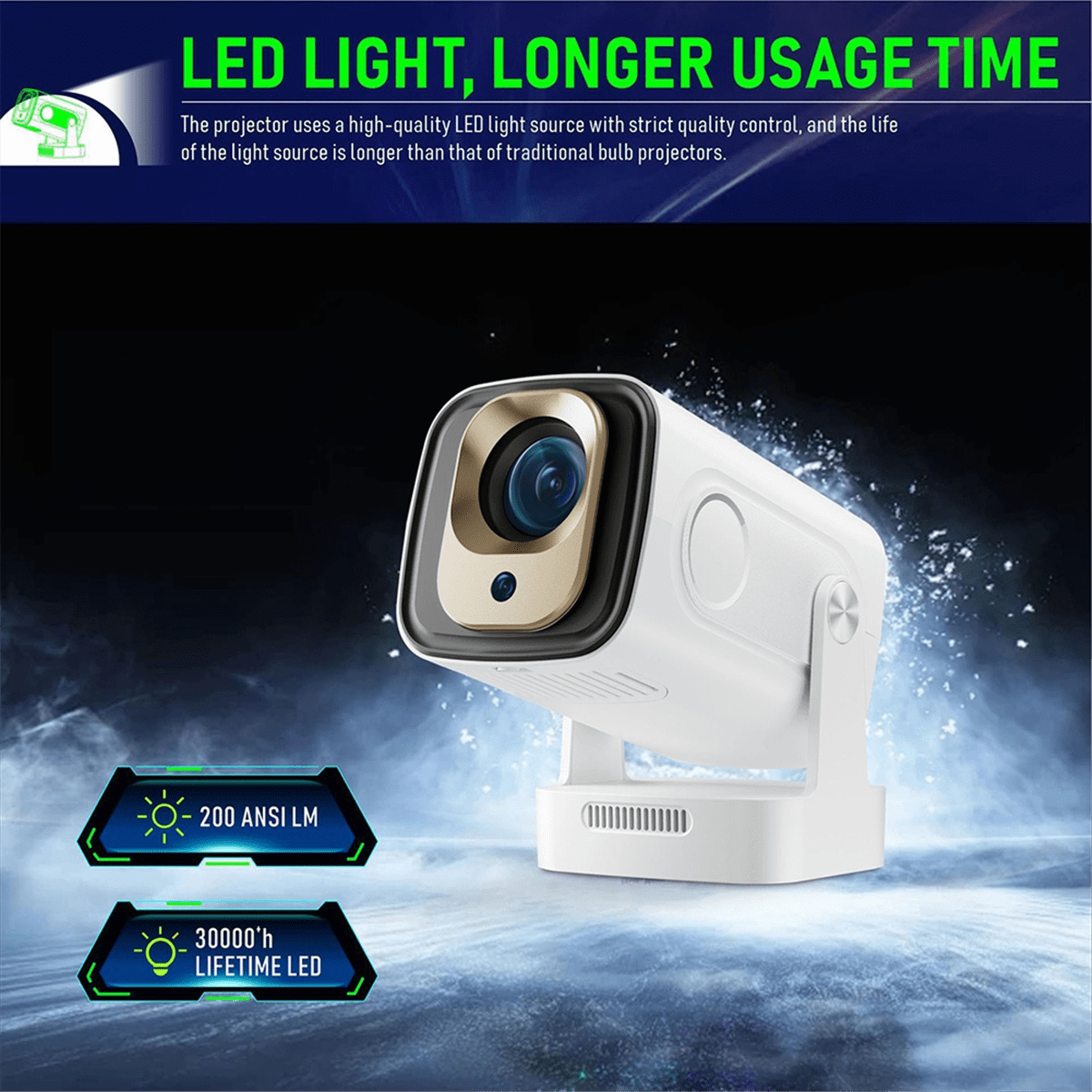 HY260 PRO 1080P Android 11 4K Projector 200ANSI Wifi6 BT5.4 Cinema Outdoor Portable 180°Rotable Projector Global US Plug