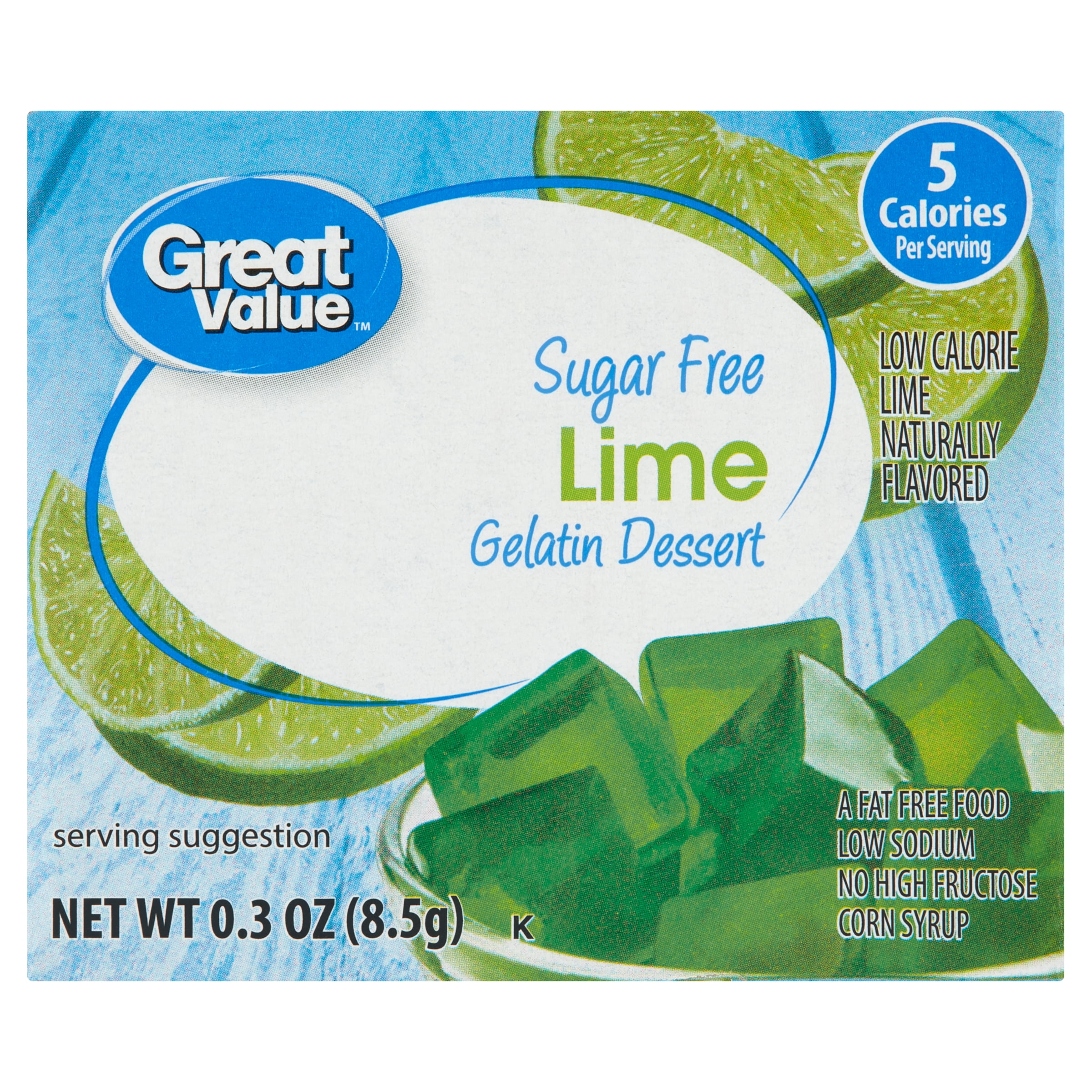 Great Value Sugar Free Lime Gelatin Dessert, 0.3 oz