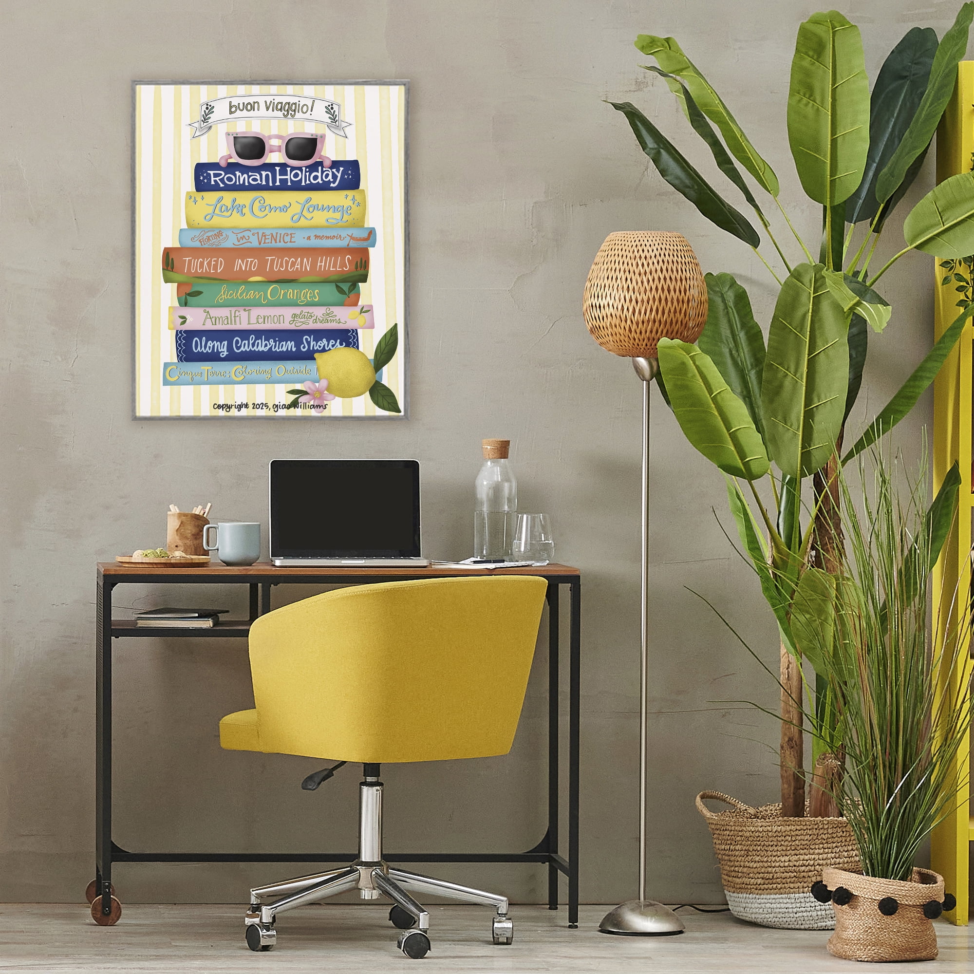 Stupell Industries Buon Viaggio Travel Books Gray Framed Giclee Art, design by Giao Williams