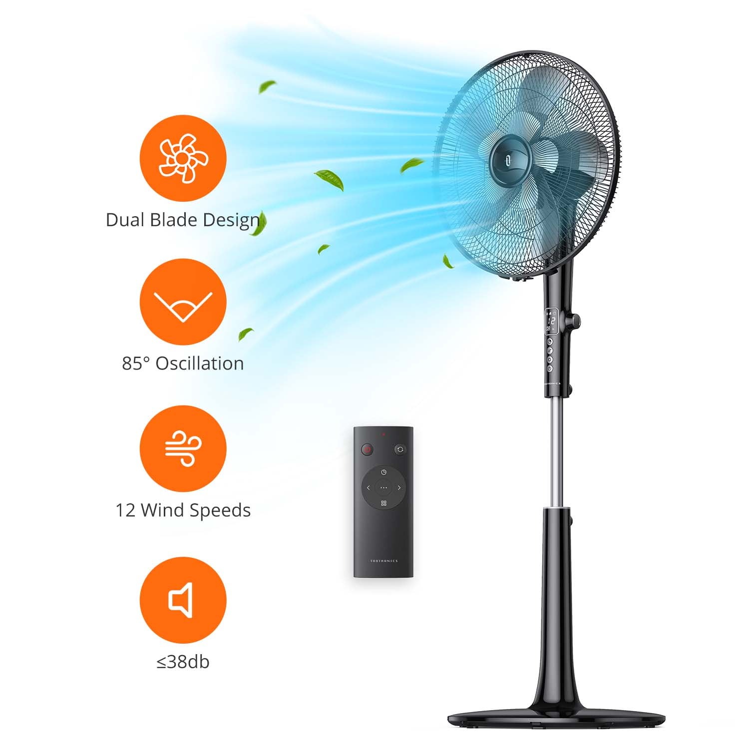 TaoTronics TTTF010 Pedestal Fan, Oscillating Standing with Remote, 18