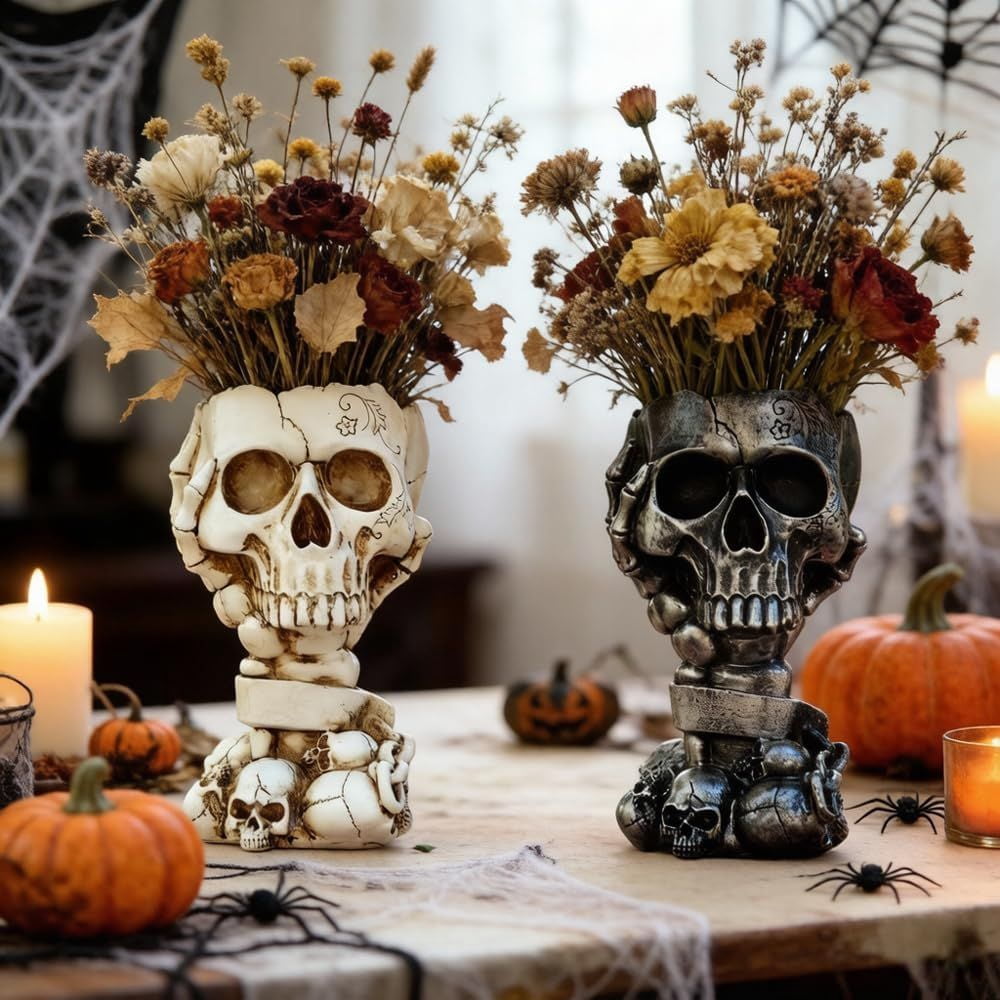 Steampunk Skull Planter Flowerpot with Drainage Hole for Gothic Plants