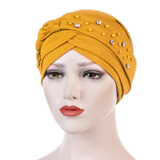 Womens Large Elastic Solid Color Comfortable Flat Hat Single Color Stud Bead Single Color Single Strip Stud Bead Drill Braid Cap
