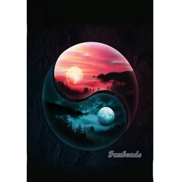 Diy Diamond Mosaic Full Diamond Painting Tai Chi Yin Yang and Four Seasons Natural Scenery Diamond Embroidery Cross Stitch FF404Square 60x80cm Gao Jinjia LED