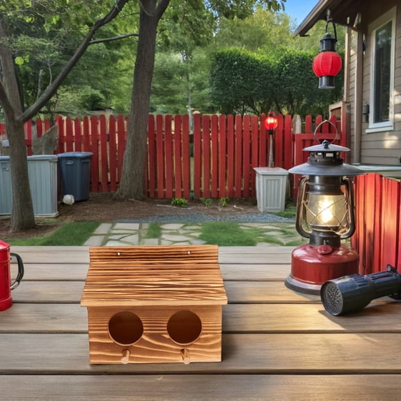 SEWCHICS Wooden Bird House with Dual Entry, Outdoor Small Nesting Box for Parrots, Lovebirds, and Small Birds Light Brown