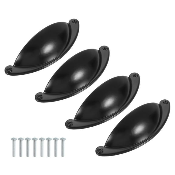 Drawer Pulls, 4Pcs 2-1/2" - Zinc Alloy Cup Pulls with Screws, Cabinet Hardware Handles Dresser Shell Pull for Wardrobe Bathroom Kitchen (Black)