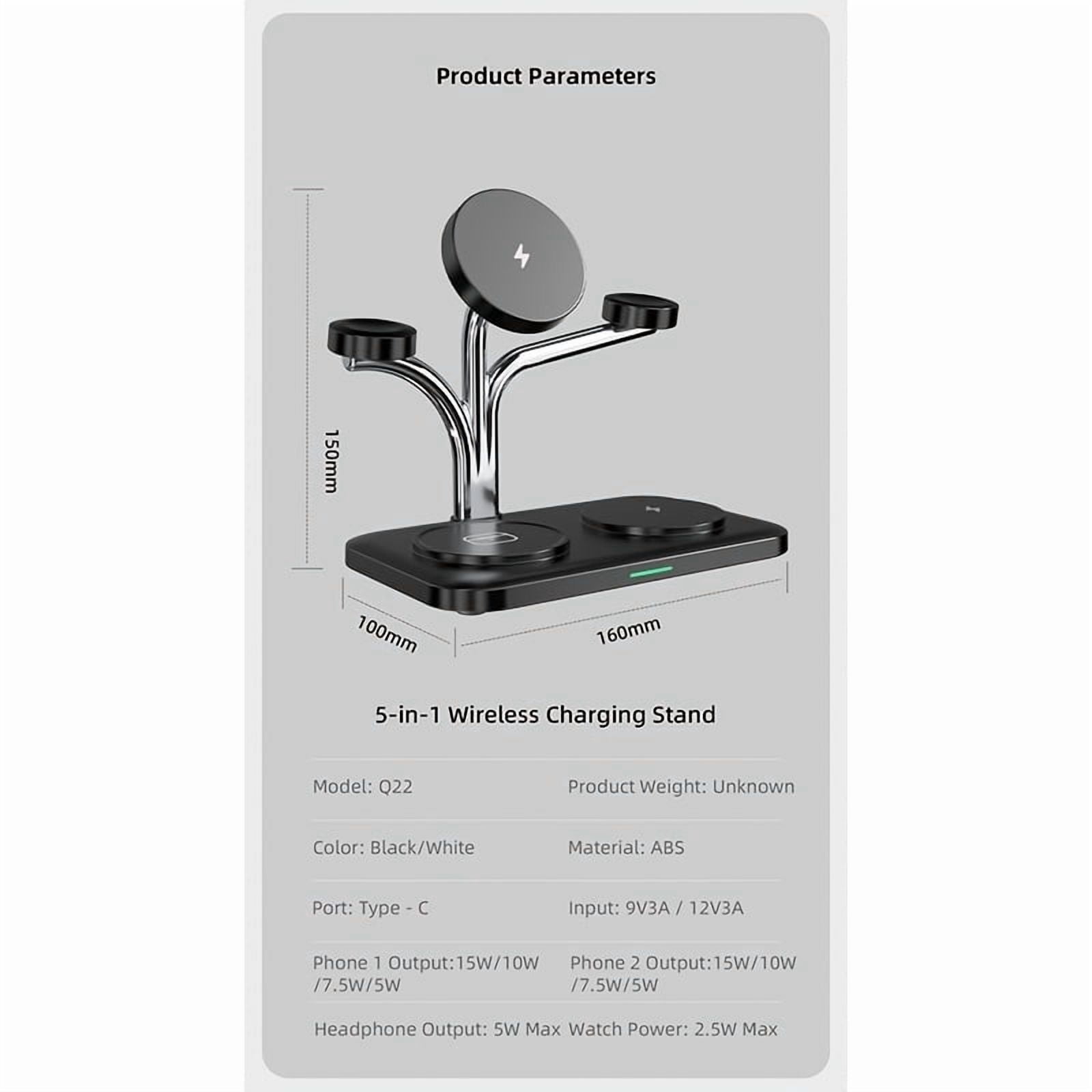 5-in-1 Magnetic Wireless Charging Stand for iPhone 17/16/15, Apple Watch Series 9/8/7, AirPods 3/2 with Night Light & USB Output
