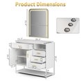 thumbnail image 3 of Advwin Free Standing Salon Station with LED Mirror, Barber Station with Cabinet, 4 Drawers & 3 Hair Dryer Holders, Modern Salon Dresser for Hair Styling, Beauty Spa Equipment, White, 3 of 11
