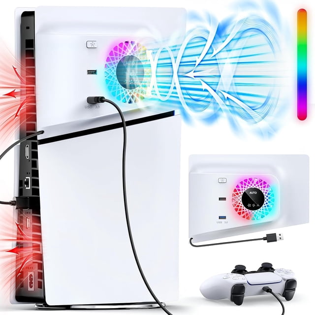 AARONMEI RGB Cooling Fan Plate Cover USB3.0 Hub PS5 Slim Digital Disc Edition