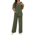 thumbnail image 3 of Women'S 2pcs Casual Short Sleeve Solid Color Top and Long Pants Trouser, 2 Piece Outfits Set for Women Army Green M, 3 of 8
