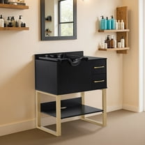 BarberPub Modern Salon Backwash Station with Bowl, Shampoo Cabinet with Sink, Black