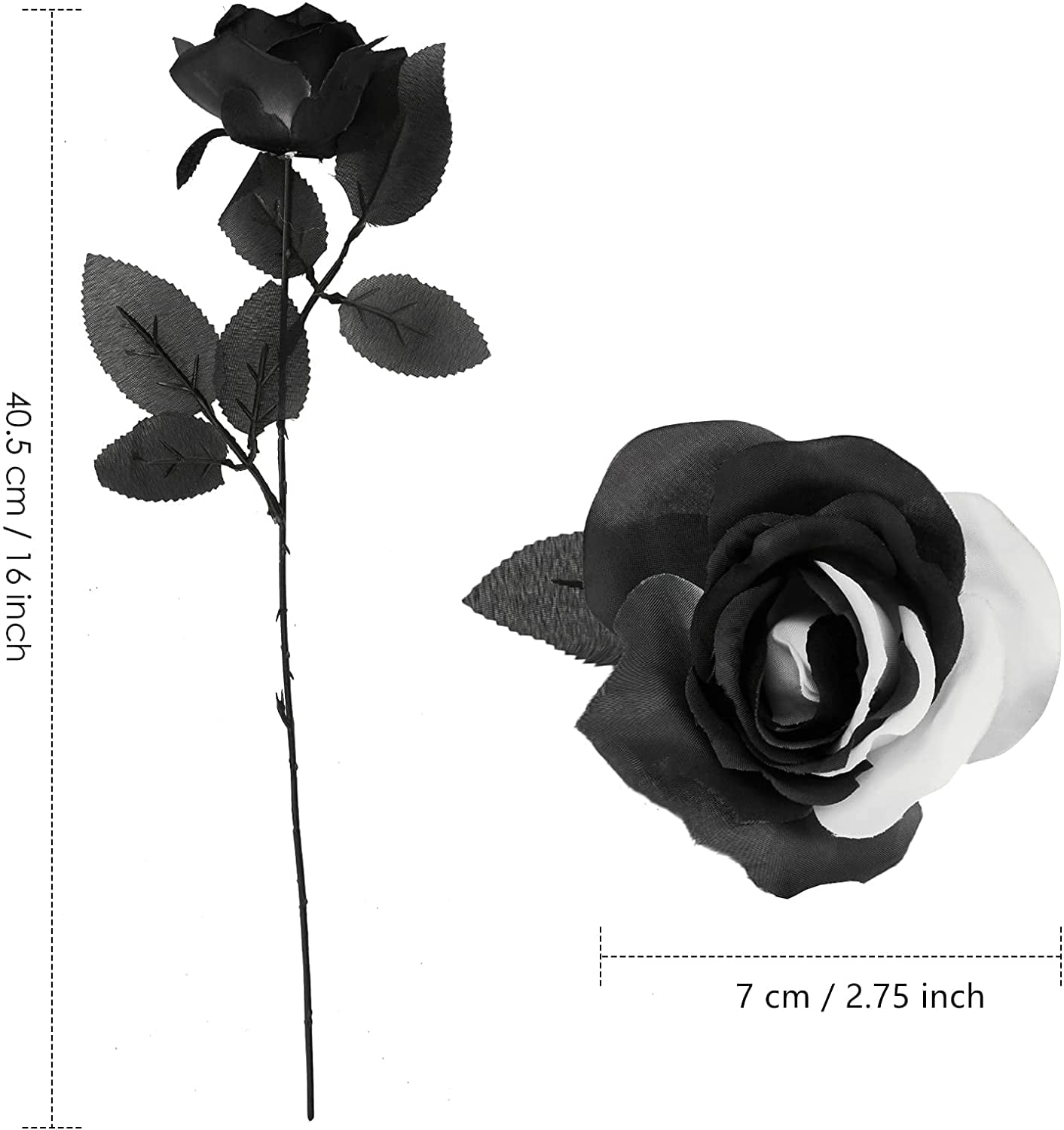 1 pc 50cm Black Rose Artificial Flower Single Branch Flower Home Decor  Halloween Christmas Home Party Simulation Silk Flowers