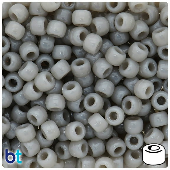 BeadTin Milky Grey Opaque 9mm Barrel Pony Beads (500pc)