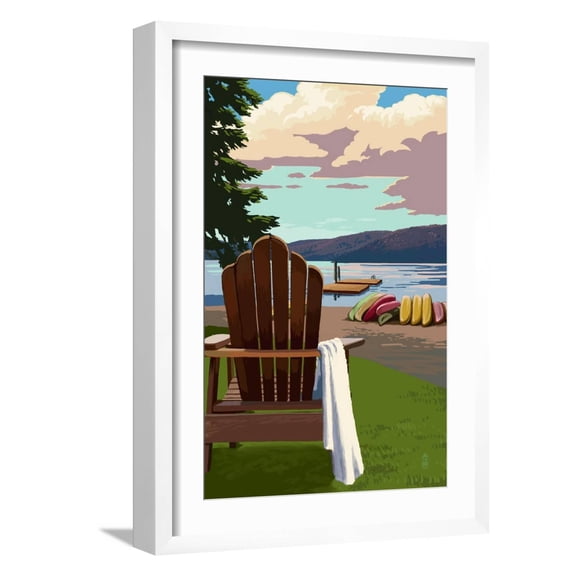 Art.com Adirondack Chairs Art Print by Lantern Press, White Frame Wall Art, 17" x 23"
